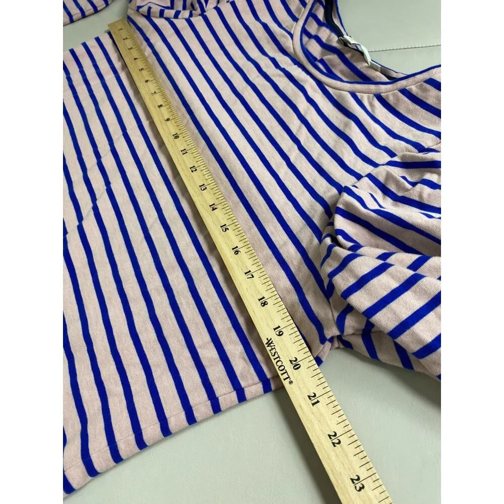 Boden Womens Long Sleeve Striped Top Size 14 Blue Pink Cotton‎ Puff Sleeve Boho